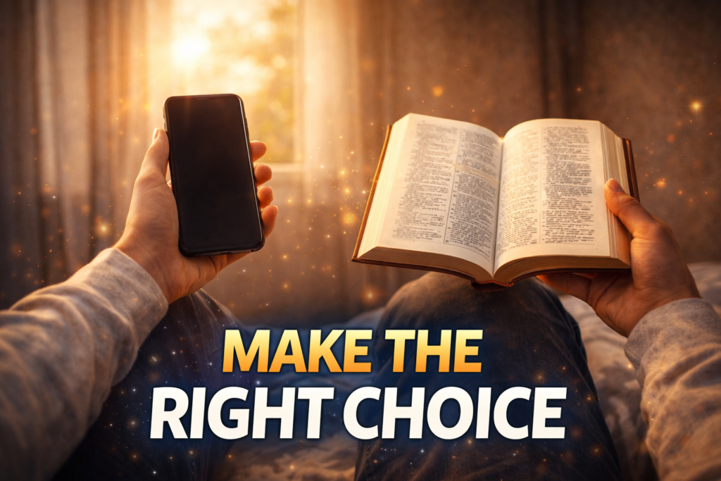 morning prayer choosing between phone and Bible starting the day with God