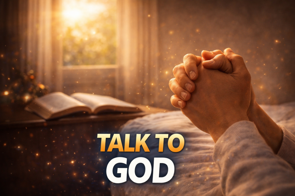 morning prayer hands praying with Bible in background talking to God