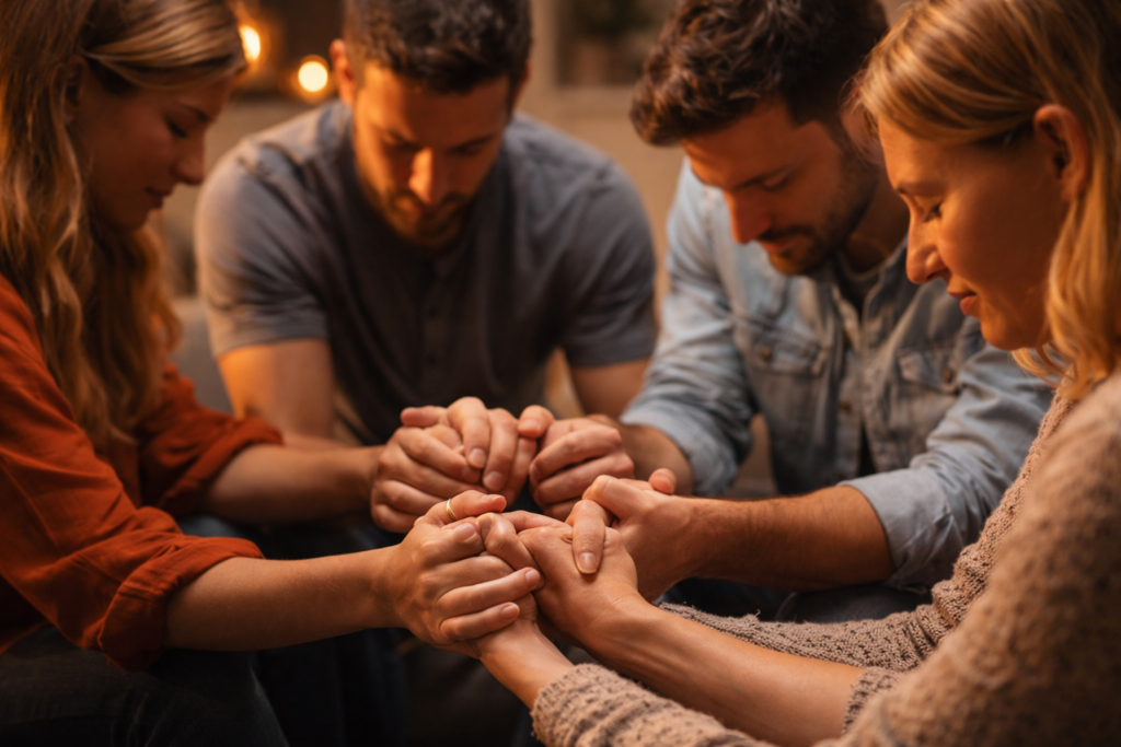 christians praying together christian fellowship